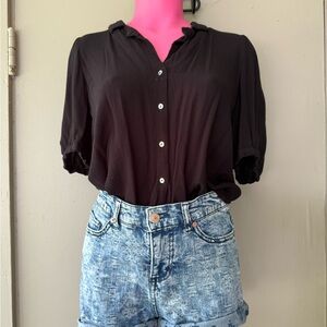 Zara Black Puff Sleeve Button Down Shirt